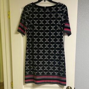 Eliza J Black and Gray Patterned Mini Dress with Red Stripes